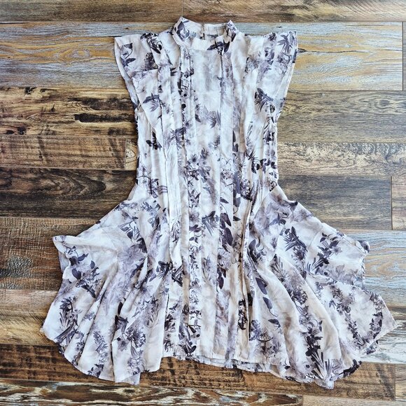 AllSaints Fleur Audrey Floral Print Asymmetric Mini Dress Mono White - Picture 11 of 16